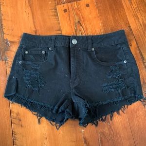 American Eagle Distressed Mid-Rise Black Jean Shorts Size 8